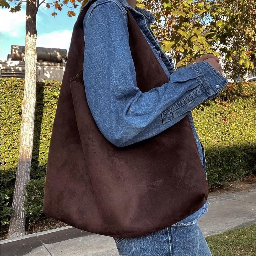 GAP Brown Vegan Suede Slouchy Tote Bag - Picture 3 of 8